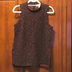 Michael Kors Sleeveless Red Black Lace Print Mock Neck Top